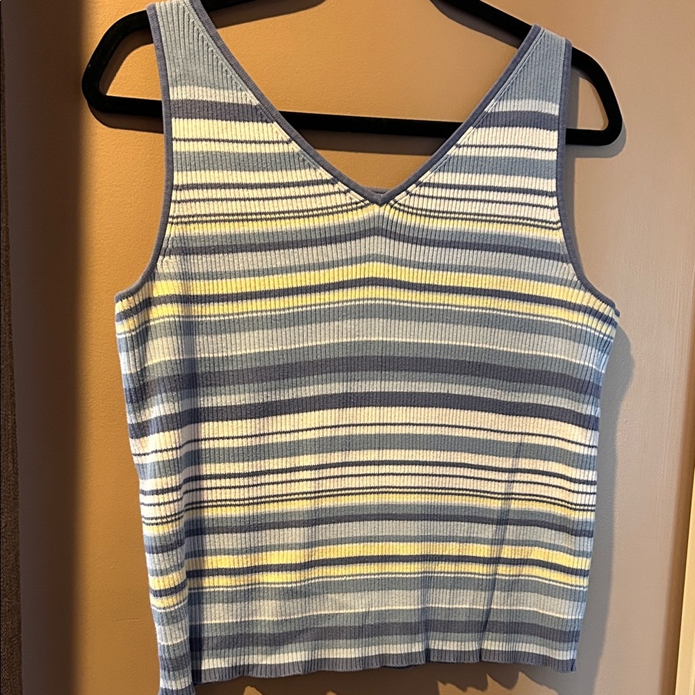 Faded Glory Blue and Yellow Striped Tank Top